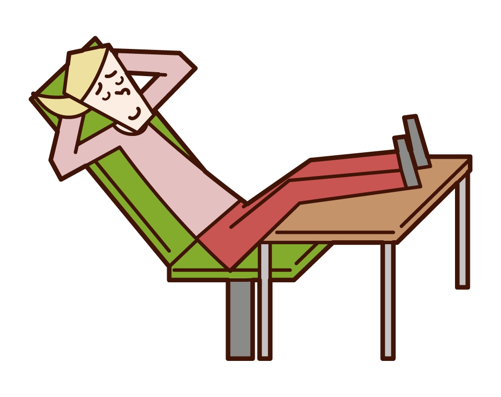 Illustration of a woman relaxing with his feet on a desk