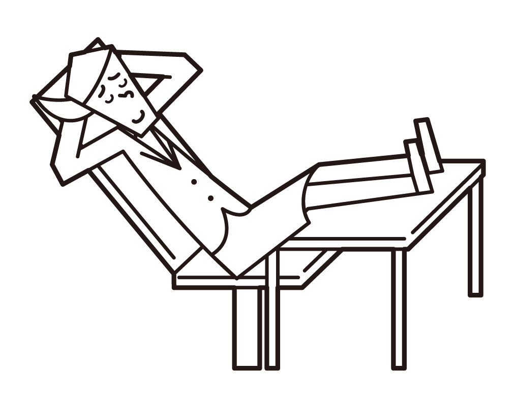 一個人（女人）的插圖，他的腳放在桌子上放鬆