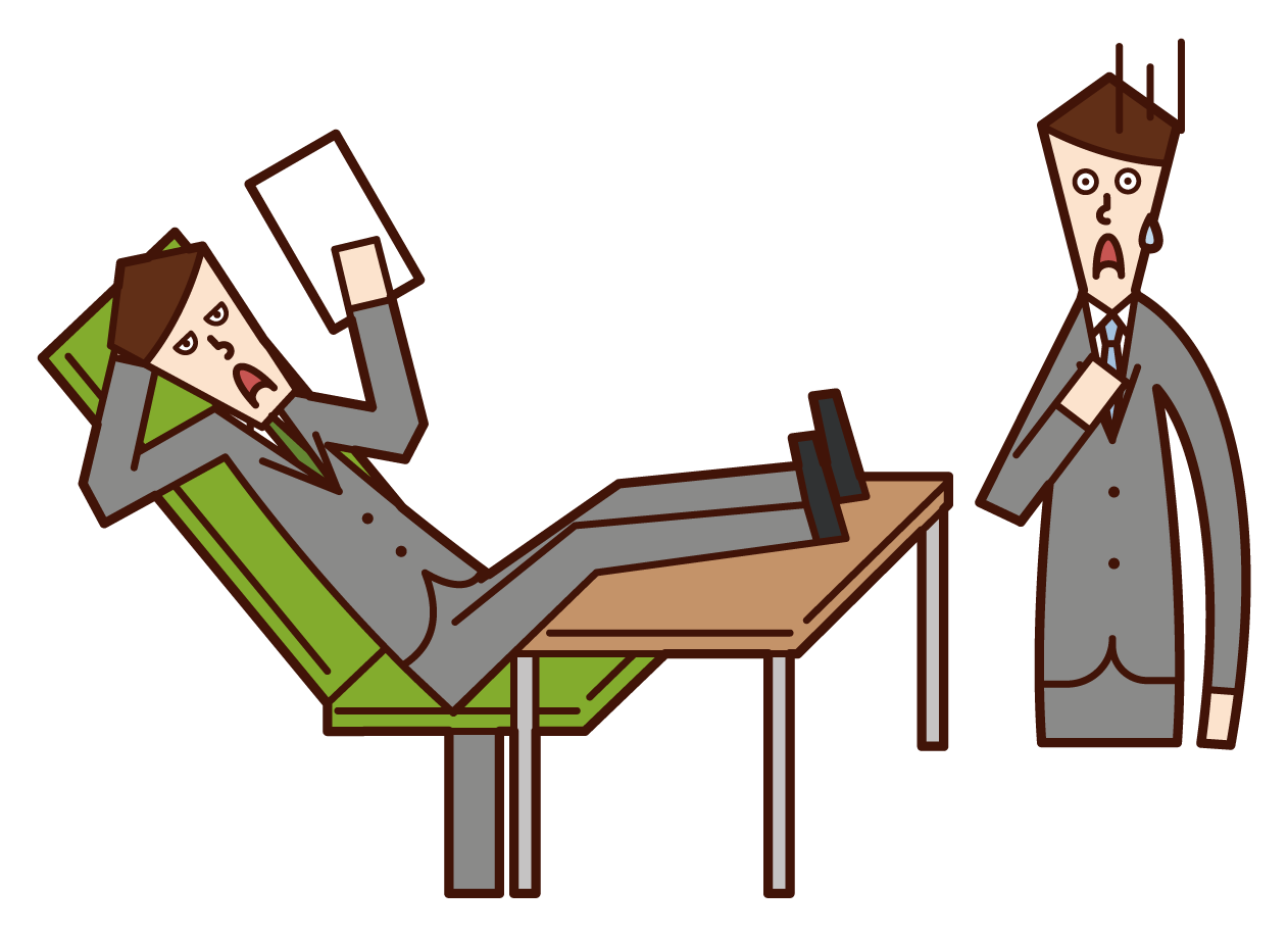 Illustration of a boss (male) who is dissatisfied with his subordinate's work