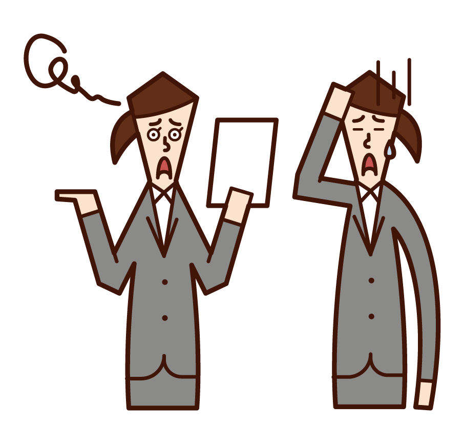 Illustration of a boss (male) who is dissatisfied with his subordinate's work