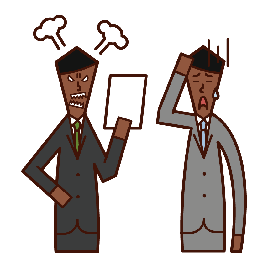 Illustration of a subordinate (man) who is angry with his boss