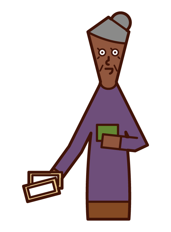 Illustration of a person (grandmother) who pays money