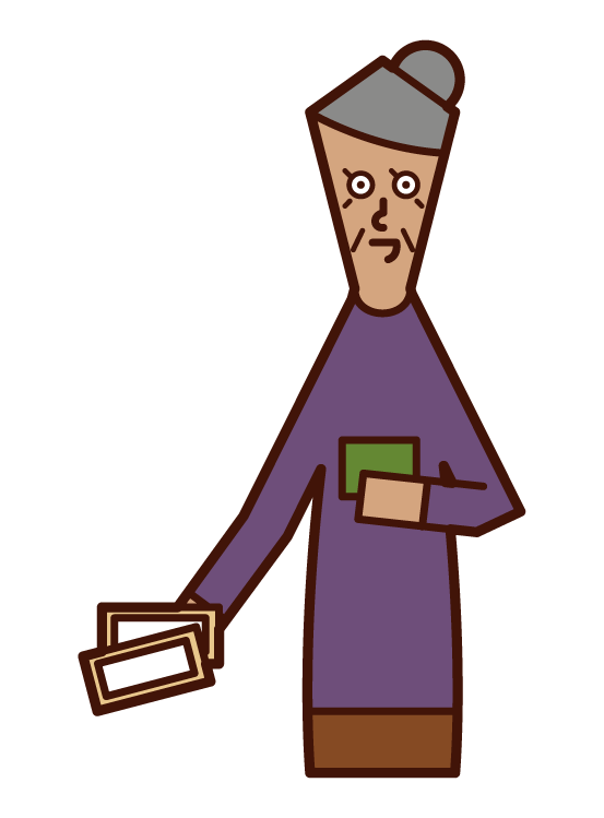 Illustration of a person (grandmother) who pays money
