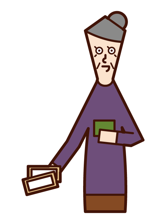 Illustration of a person (grandmother) who pays money