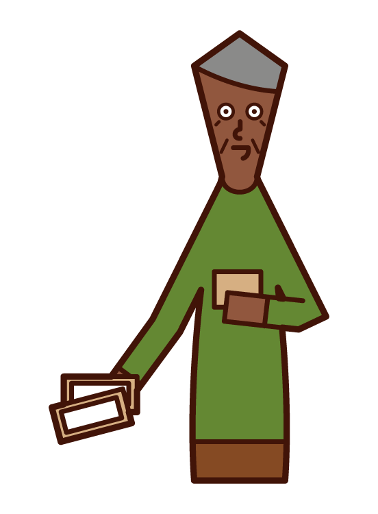 Illustration of a person (grandfather) who pays money
