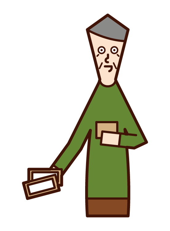Illustration of a person (grandfather) who pays money