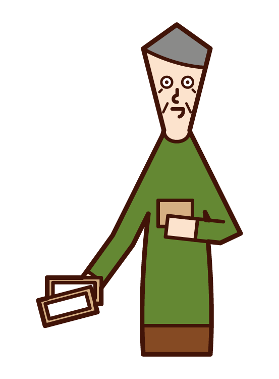 Illustration of a person (grandmother) who pays money