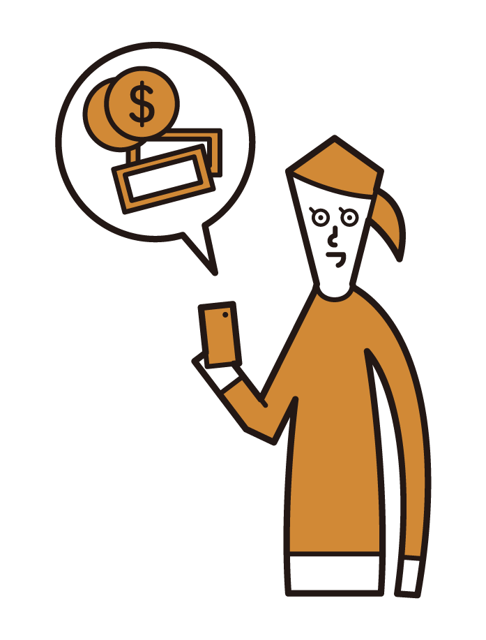 Illustration of a woman paying money with a smartphone