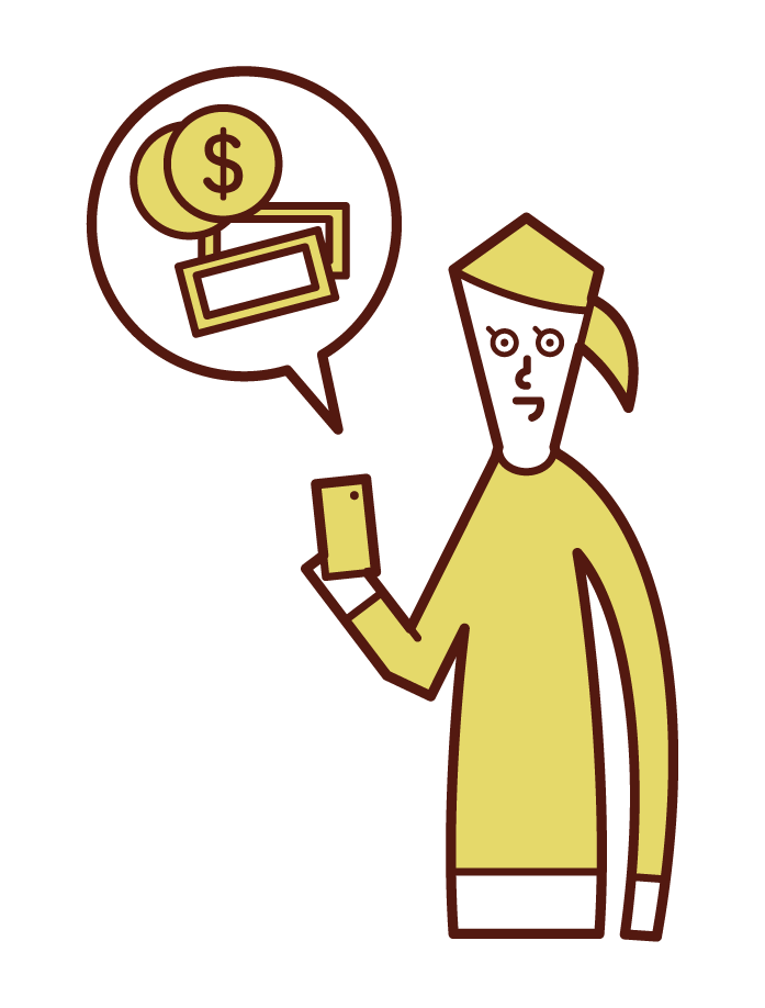 Illustration of a woman paying money with a smartphone