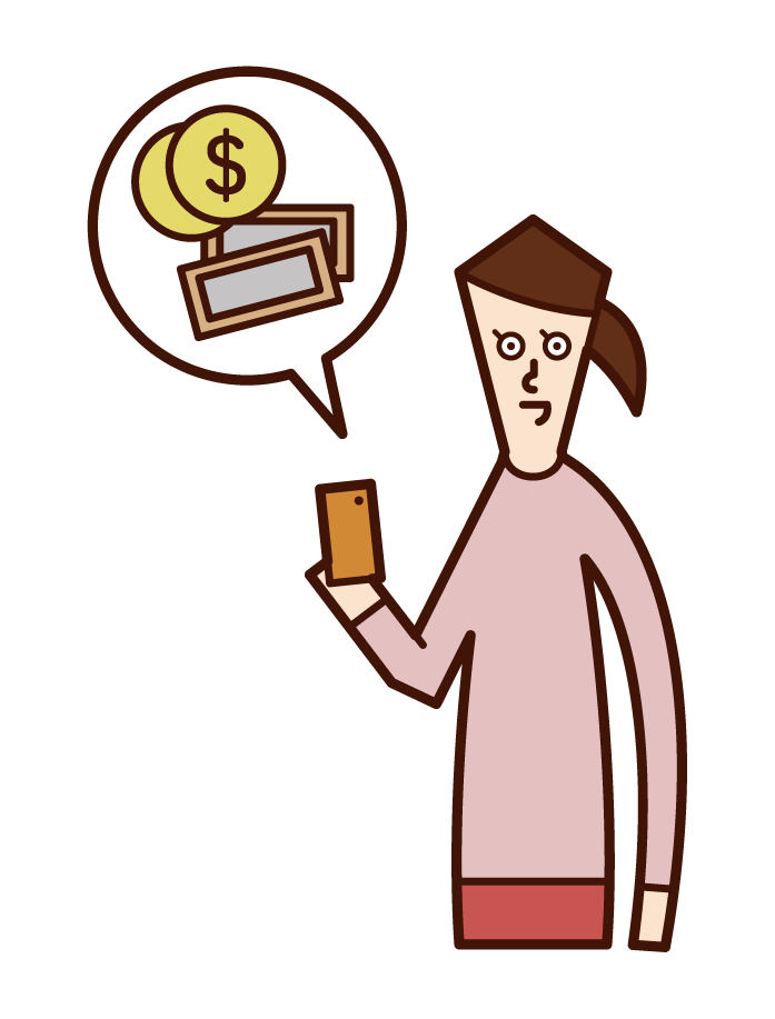 Illustration of a woman paying money with a smartphone