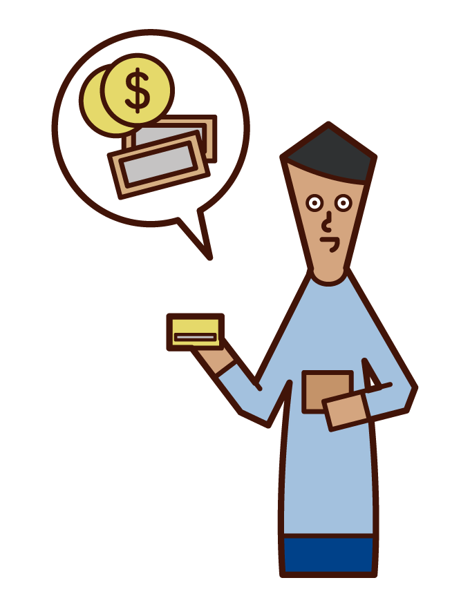 クレジットカードでお金を支払う人（男性）のイラスト