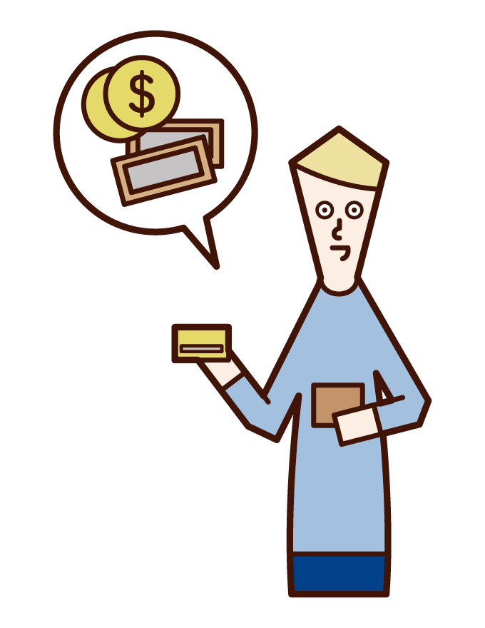 クレジットカードでお金を支払う人（男性）のイラスト