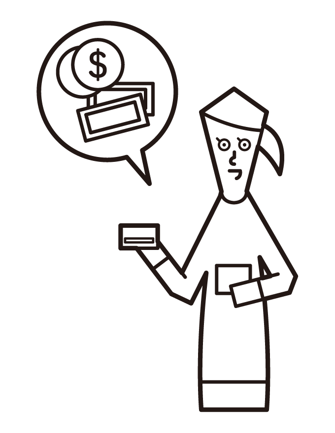 クレジットカードでお金を支払う人（女性）のイラスト