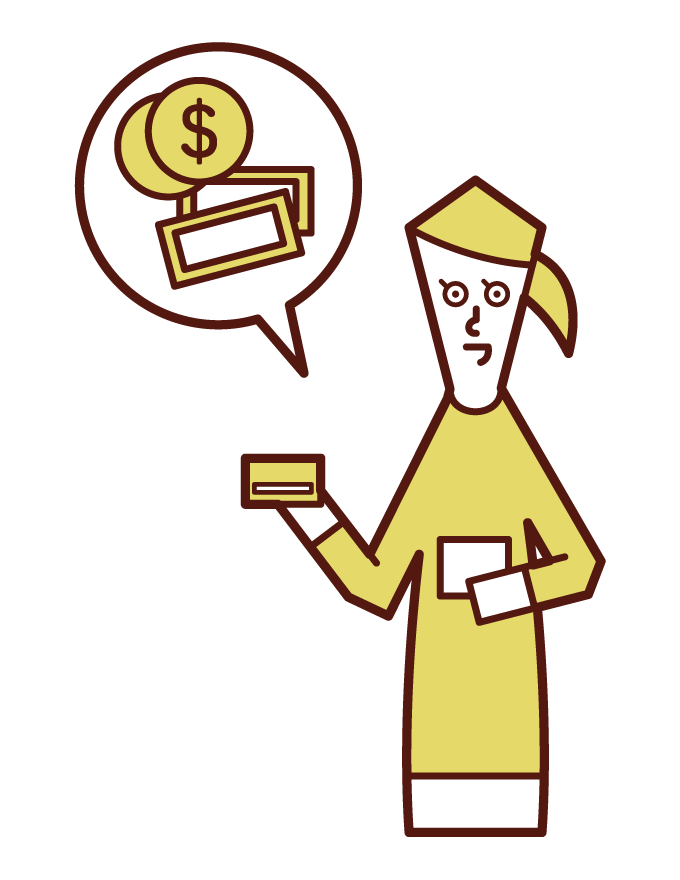 Illustration of a woman paying money with a credit card