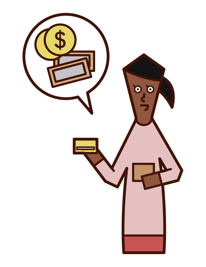 Illustration of a woman paying money with a credit card