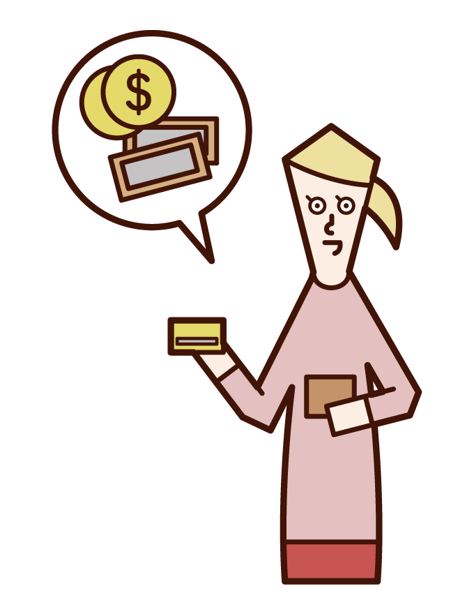 クレジットカードでお金を支払う人（女性）のイラスト