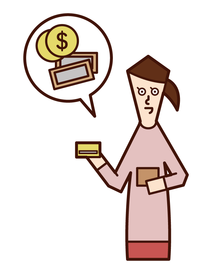 Illustration of a woman paying money with a credit card