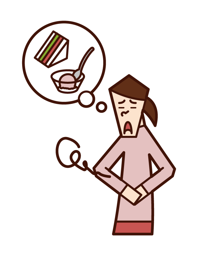 Illustration of hungry person (woman)