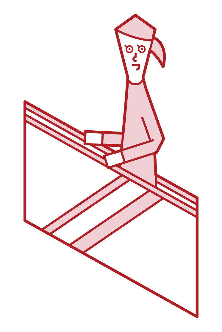 乘坐自動扶梯的人（女性）的插圖