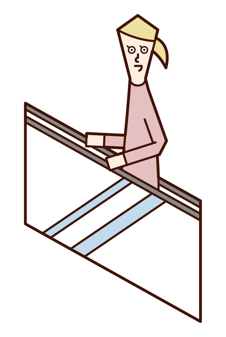 乘坐自動扶梯的人（女性）的插圖