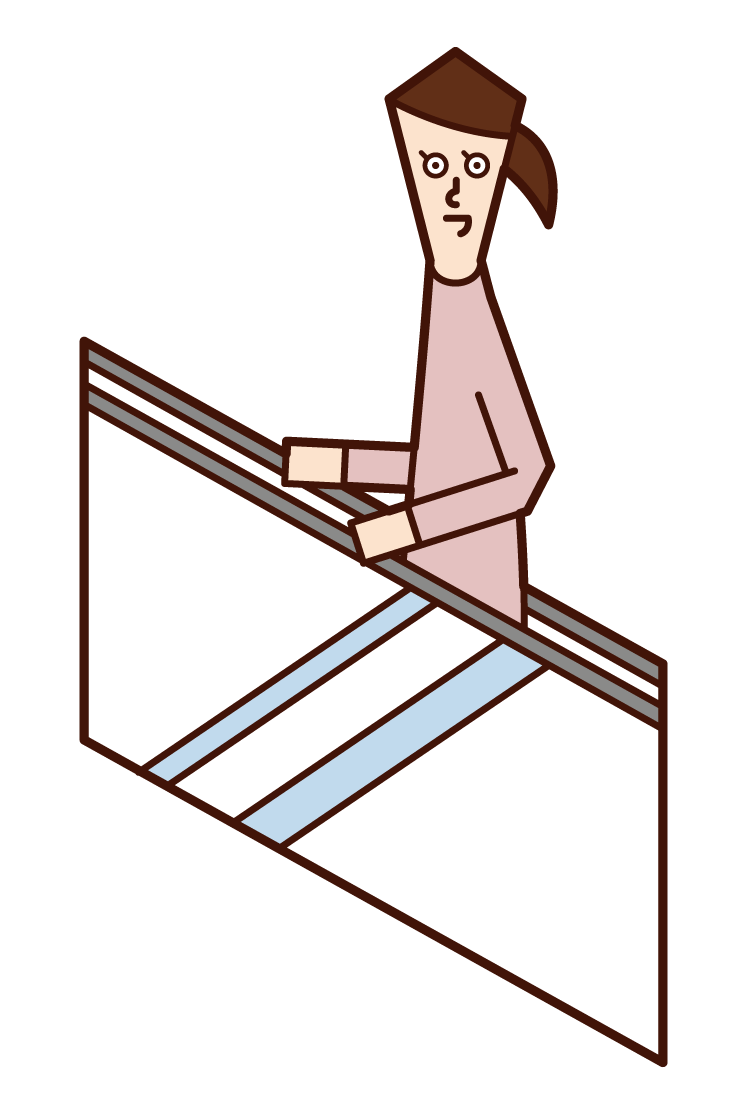 Illustration of a man riding an escalator