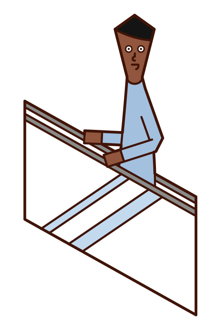 乘坐自動扶梯的人（男性）的插圖