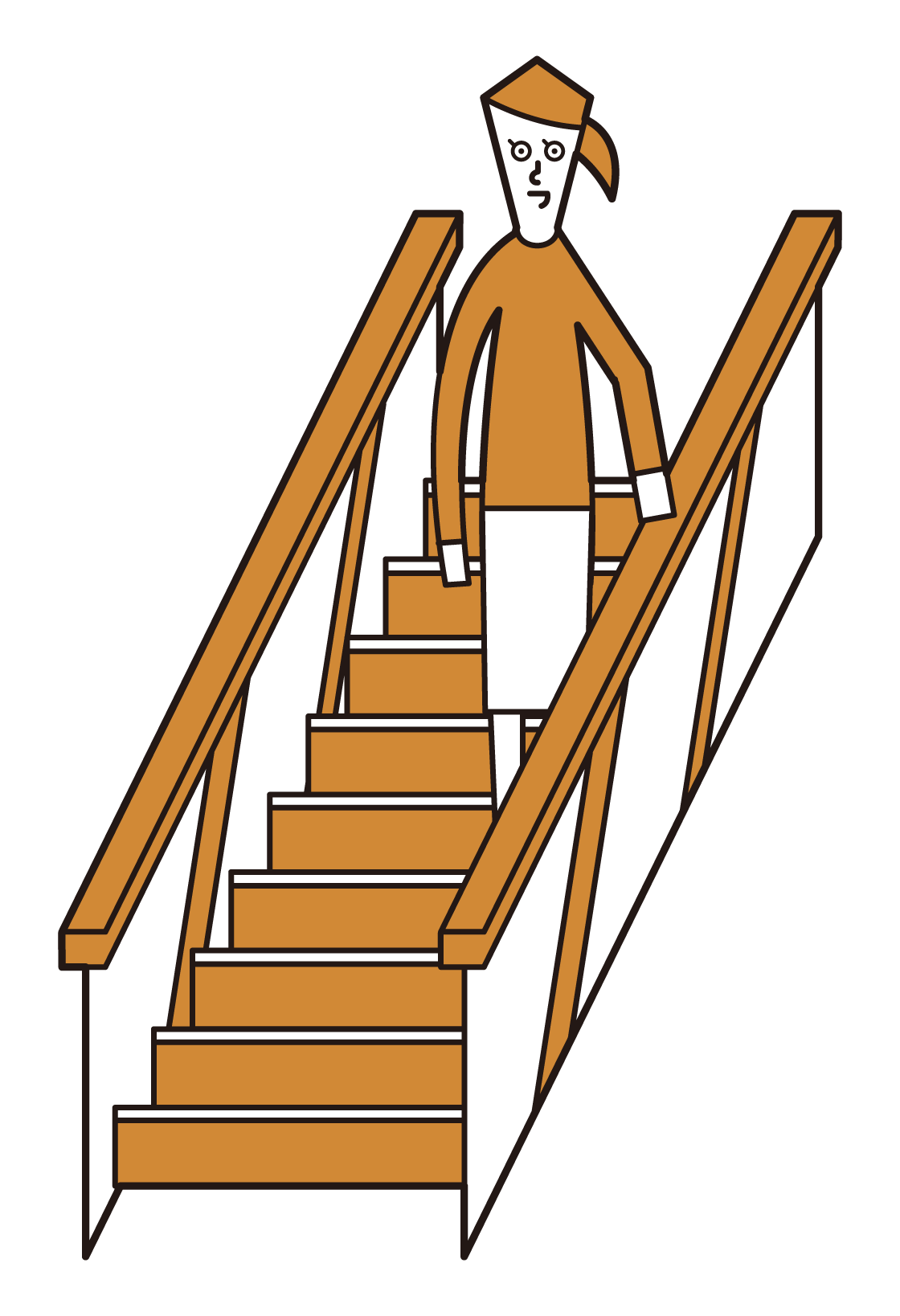 Illustration of a woman riding an escalator