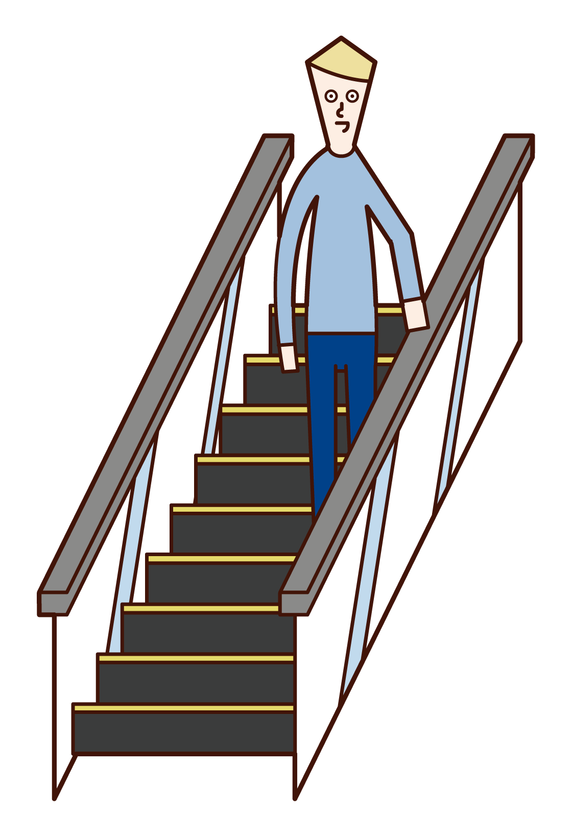Illustration of a man riding an escalator