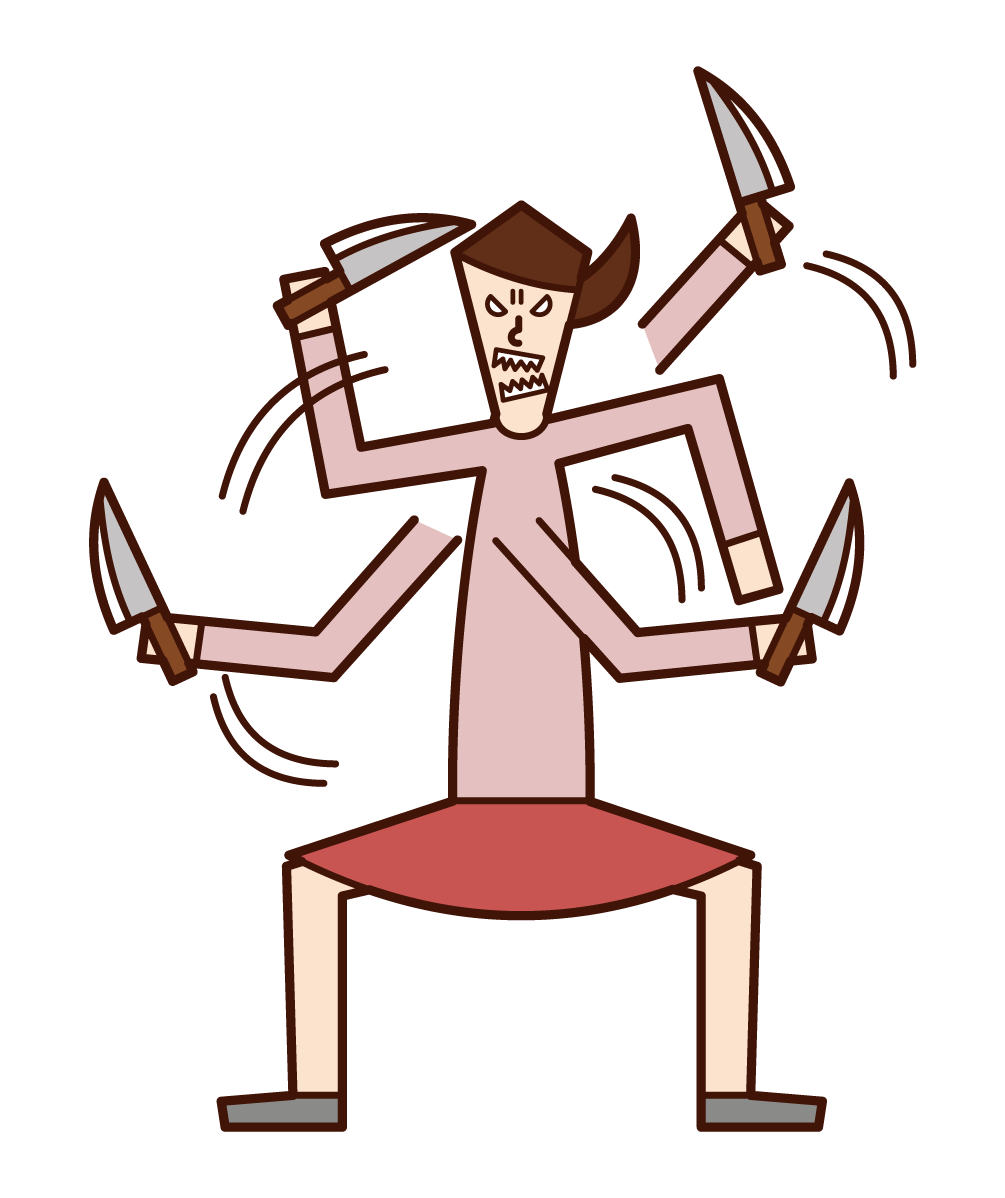 Illustration of a man wielding a kitchen knife