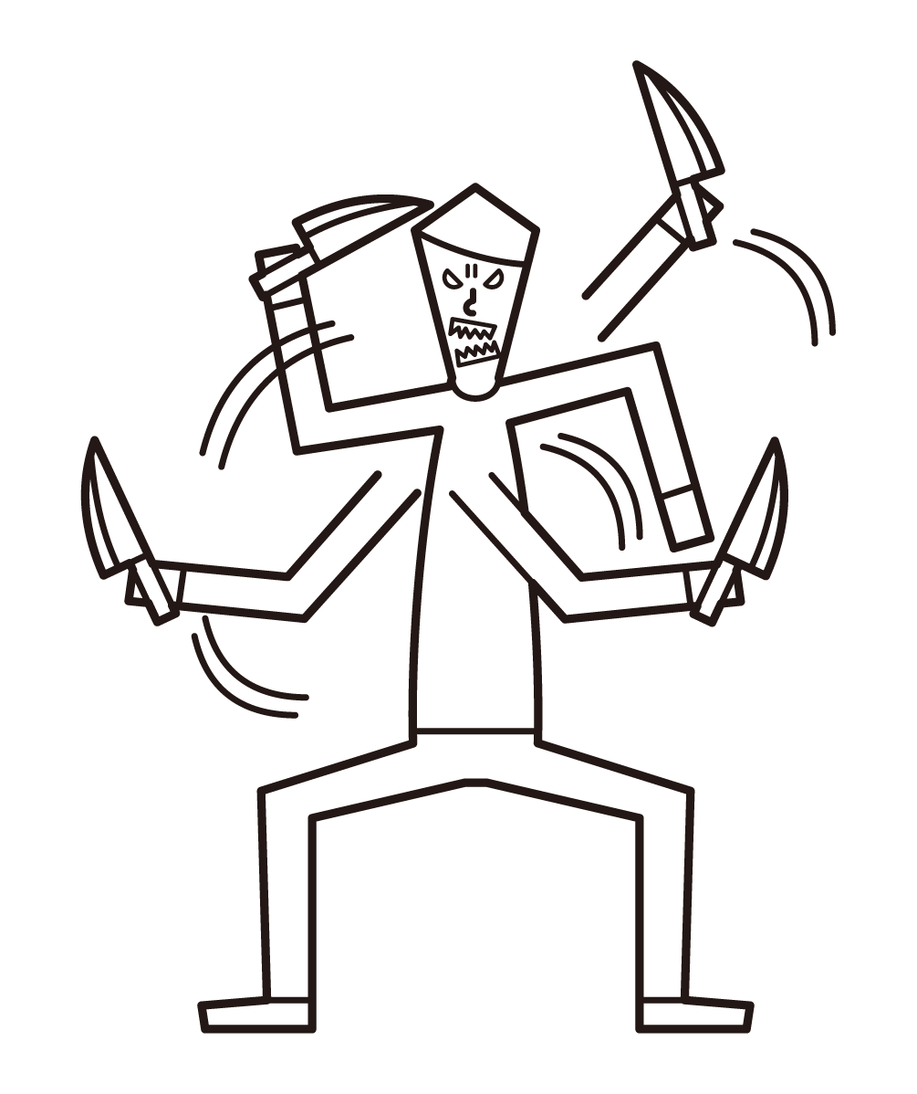 揮舞菜刀的人（男性）的插圖
