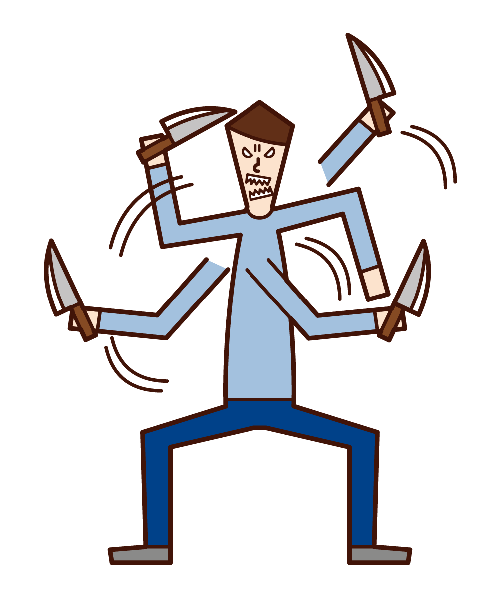 Illustration of a man wielding a kitchen knife