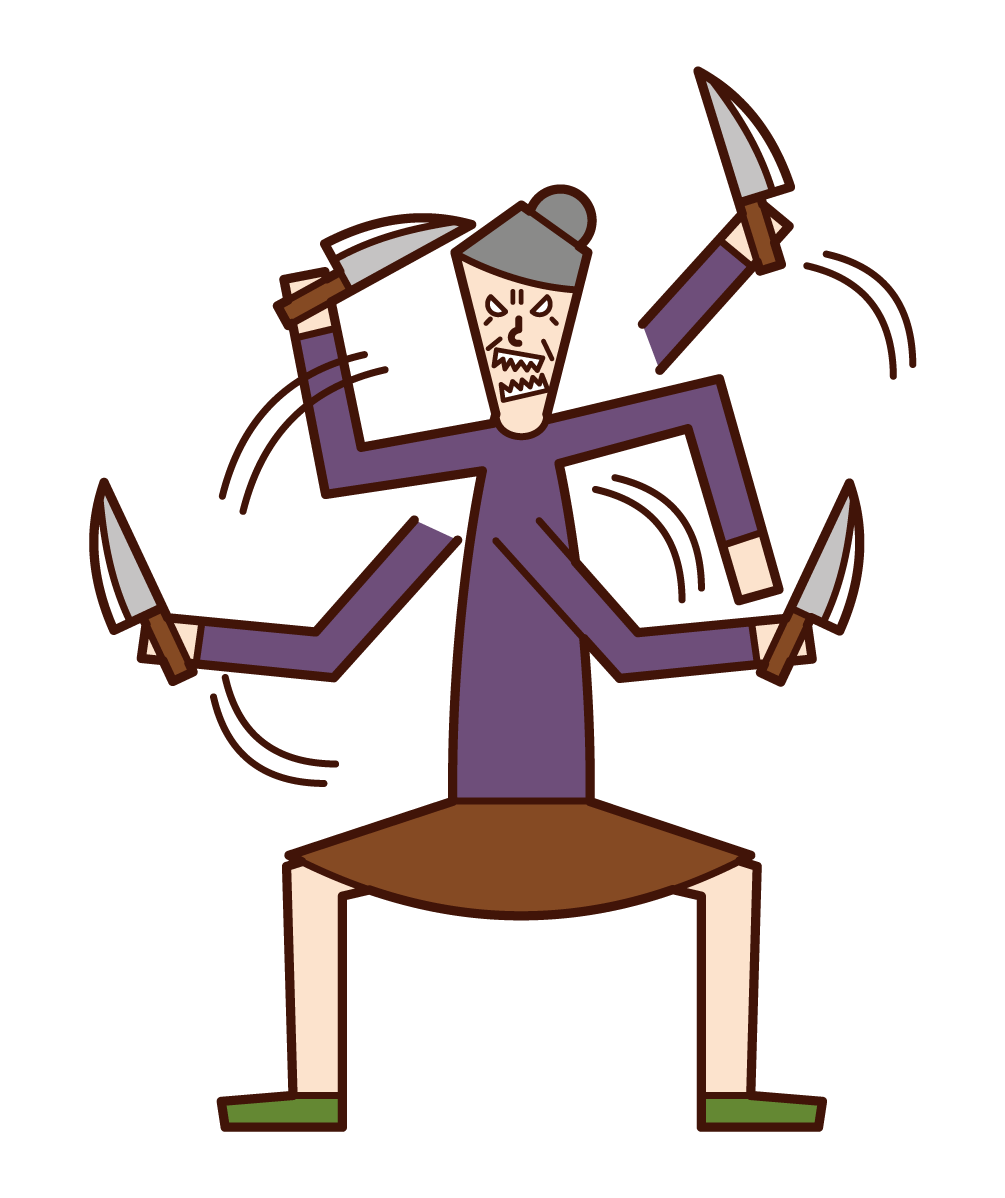 Illustration of a man wielding a kitchen knife