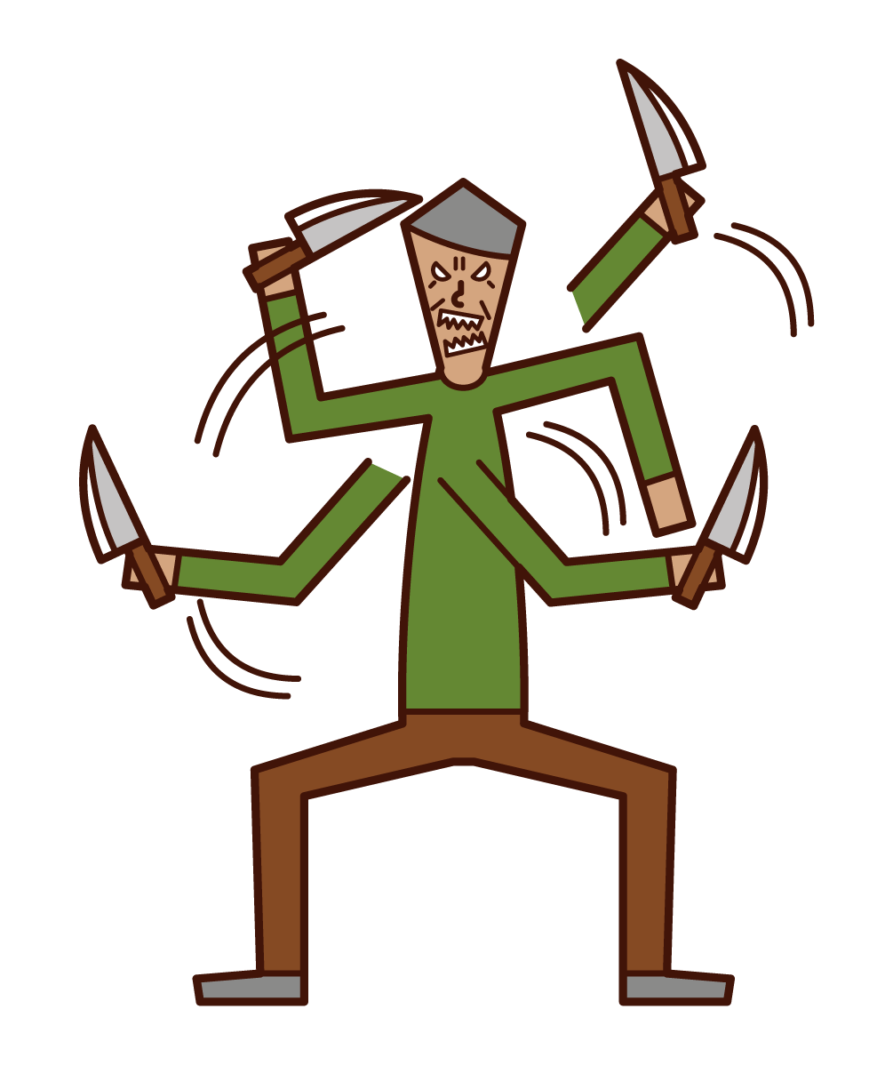 Illustration of a person wielding a kitchen knife (grandfather)