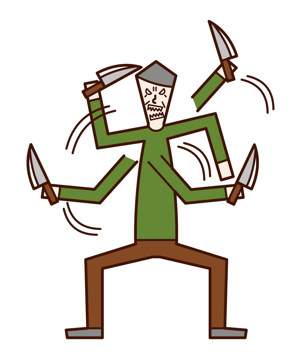 Illustration of a person wielding a kitchen knife (grandfather)