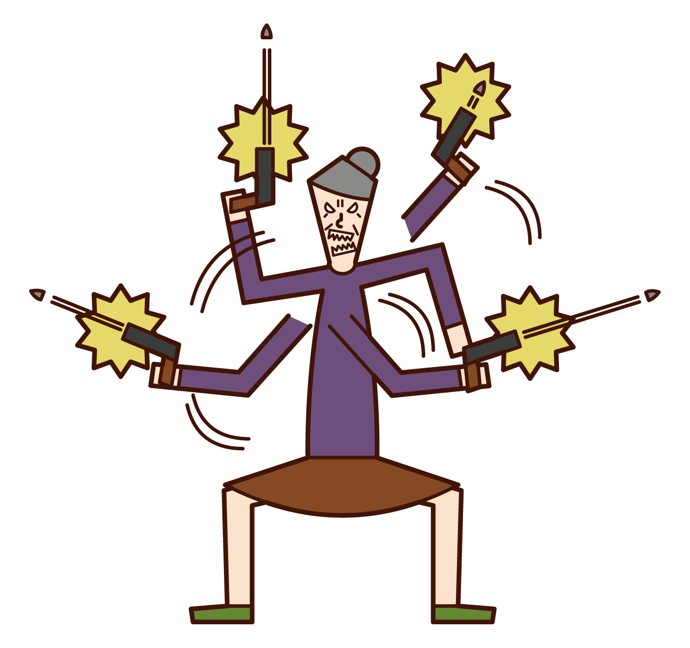 Illustration of a gun shooting person (grandmother)