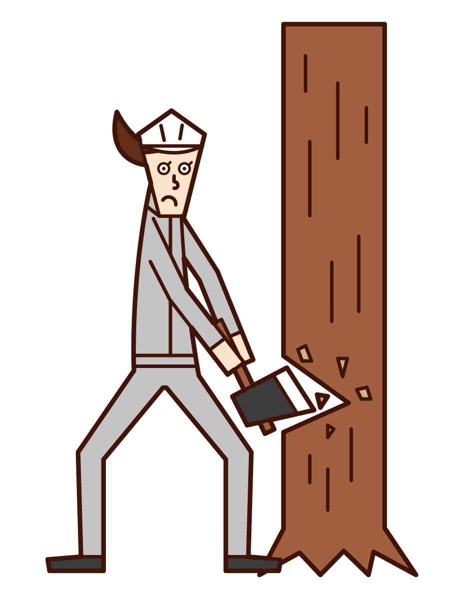 Illustration of a man cutting a lumberjack or wood