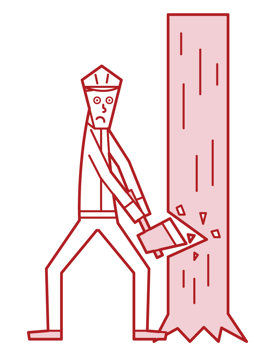 Illustration of a man cutting a lumberjack or wood