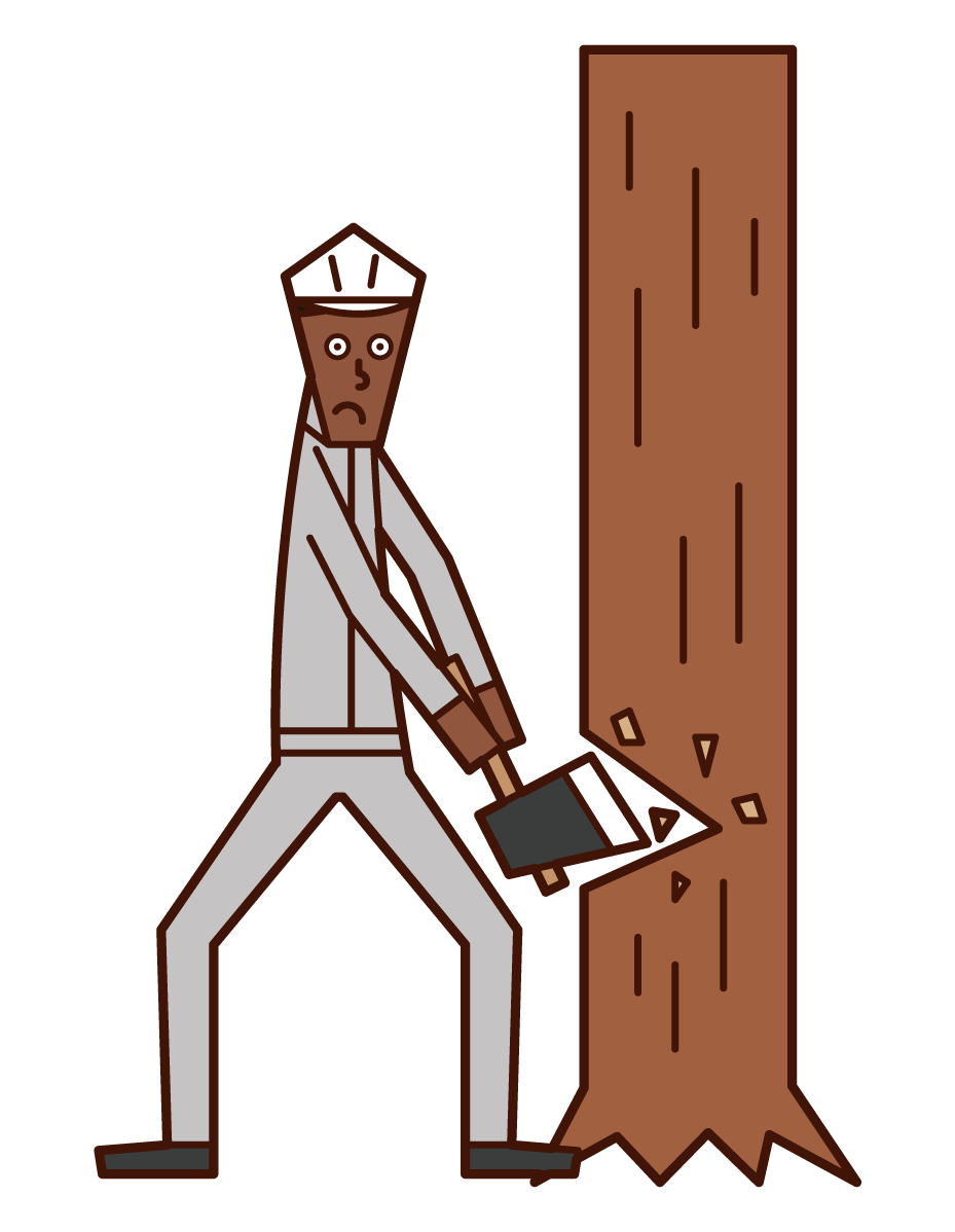 木こり・木を切る人（男性）のイラスト