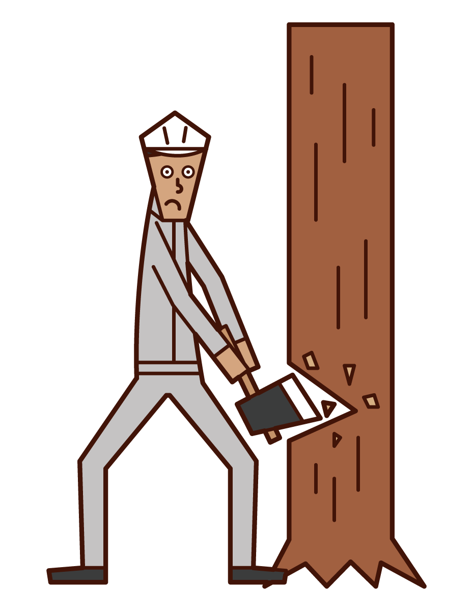 木こり・木を切る人（男性）のイラスト