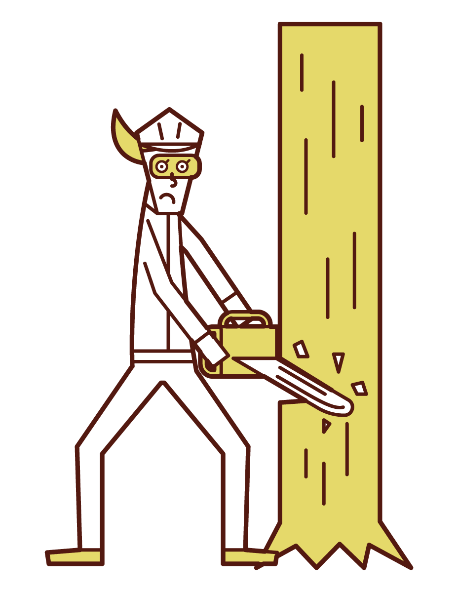 Illustration of a woman cutting a lumberjack or wood
