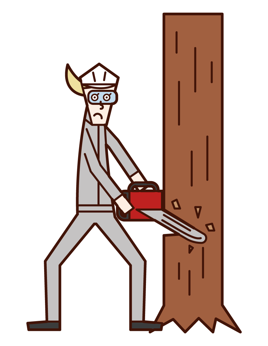 Illustration of a woman cutting a lumberjack or wood