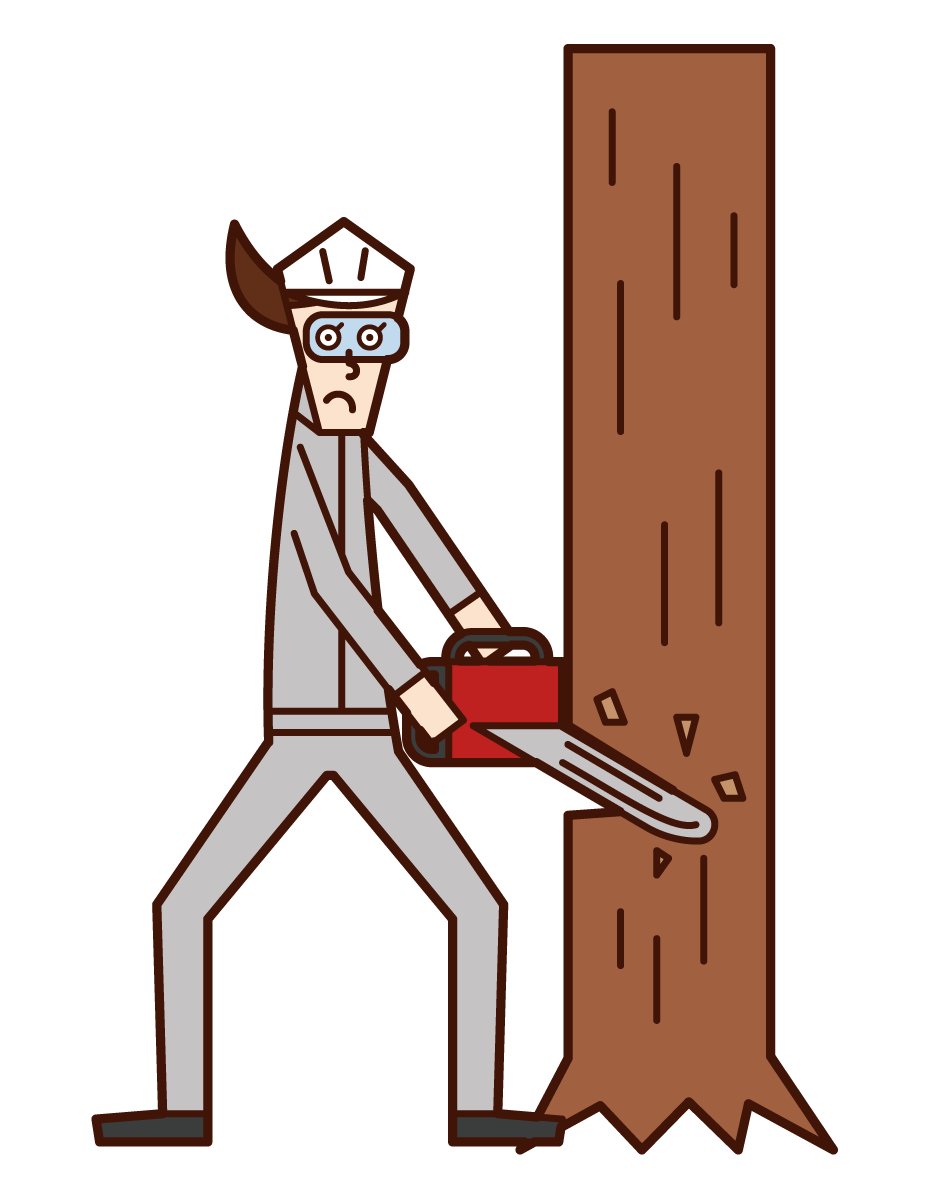 Illustration of a woman cutting a lumberjack or wood