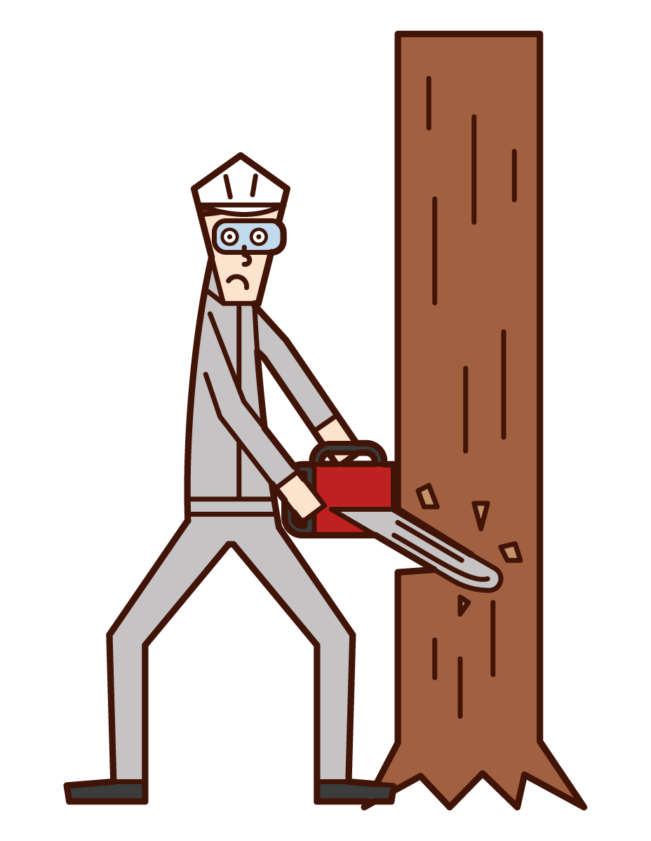 Illustration of a man cutting a lumberjack or wood