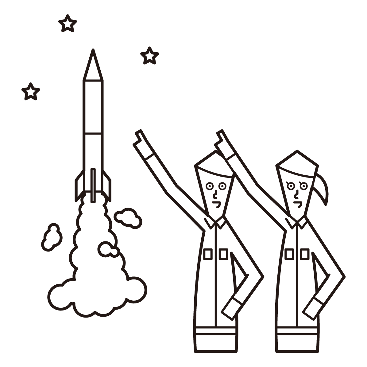 Illustration of people launching rockets