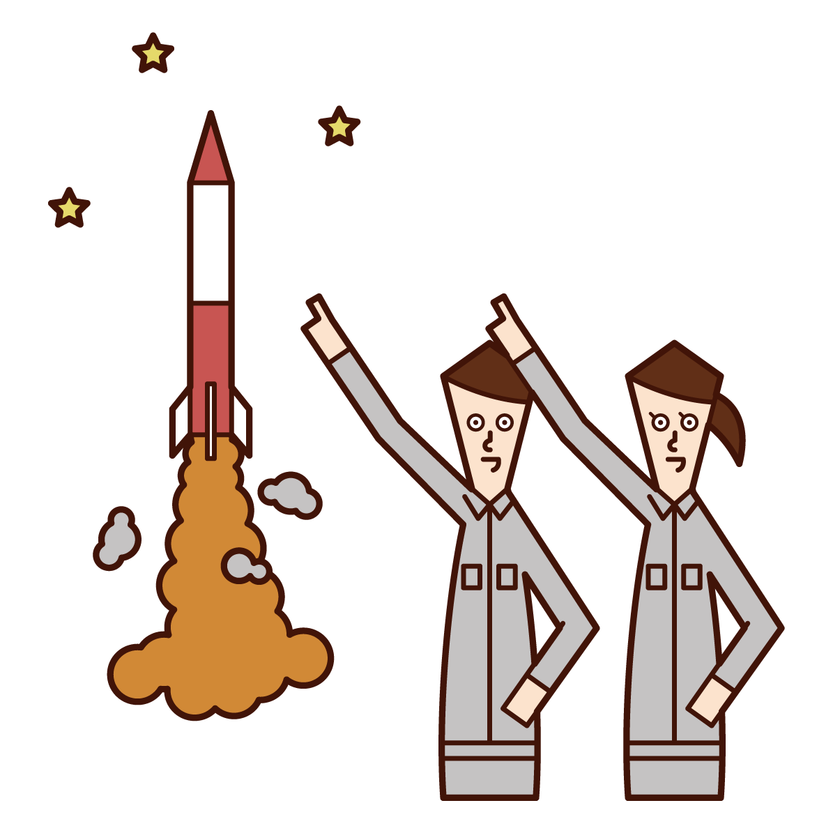 Illustration of people launching rockets