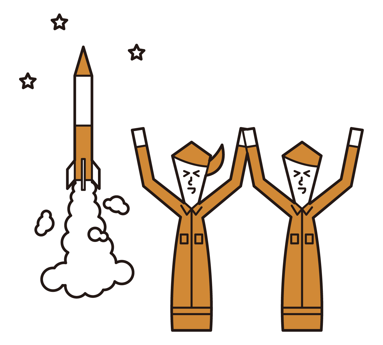 Illustrations of people who successfully launched the rocket