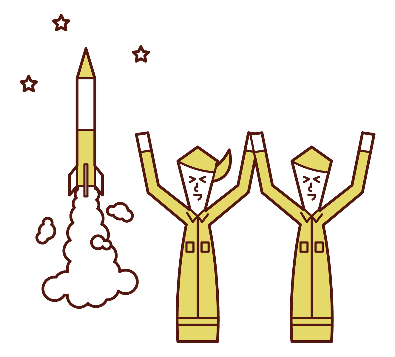 ロケットの打ち上げを成功した人たちのイラスト