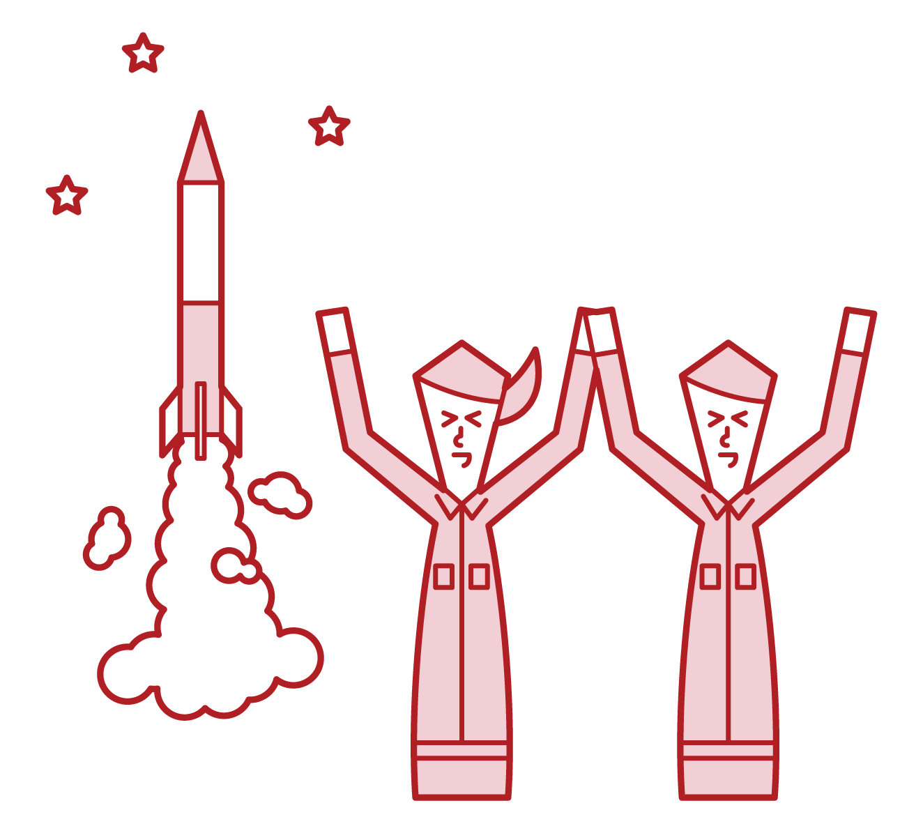 Illustrations of people who successfully launched the rocket