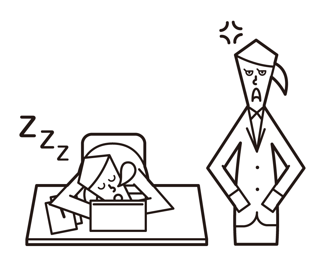 직장에서 자고있는 사람 (여성)의 그림