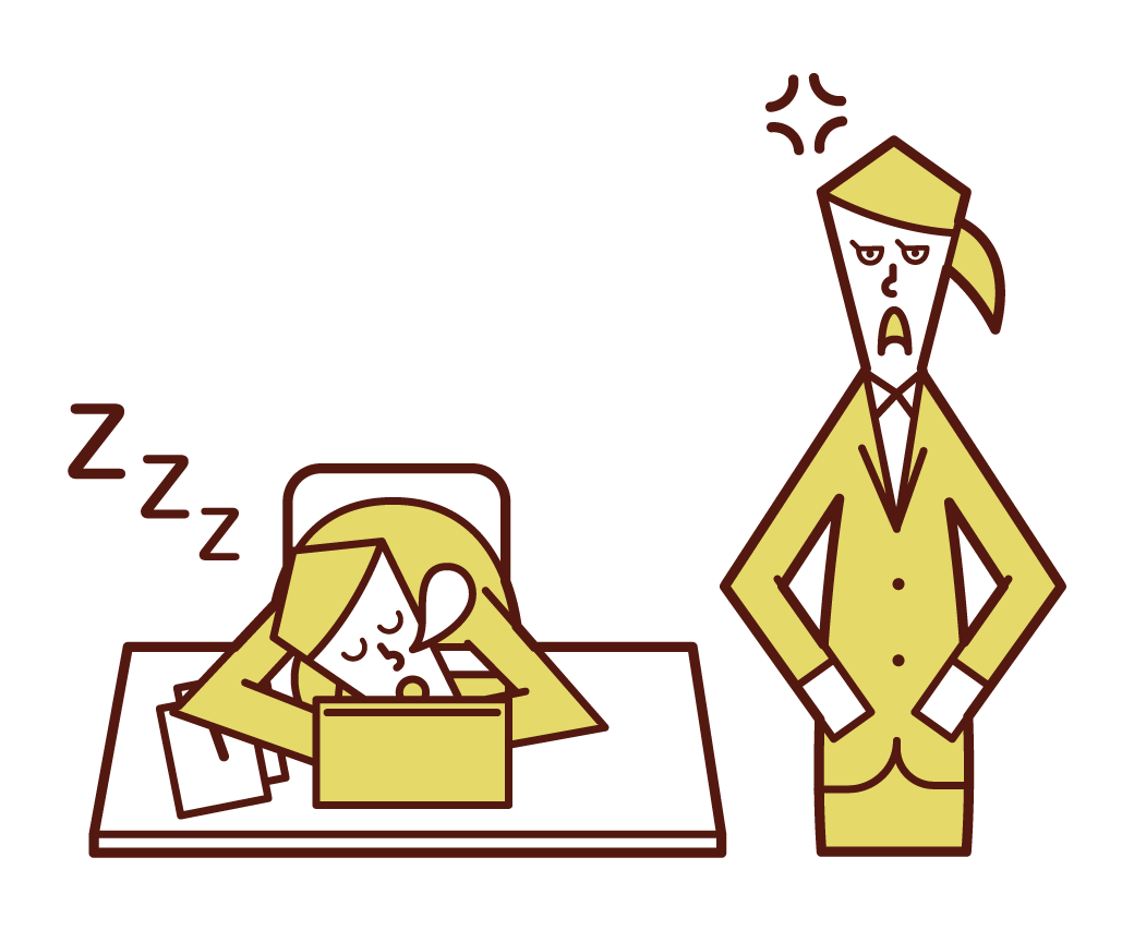 上班時睡覺的人（女性）的插圖